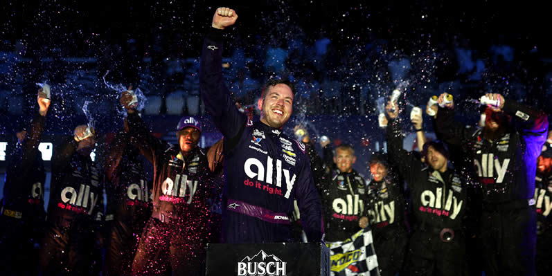 Alex Bowman celebrates in victory lane