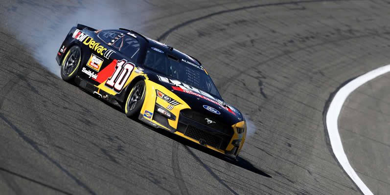 Aric Almirola spins after an on-track incident during qualifying