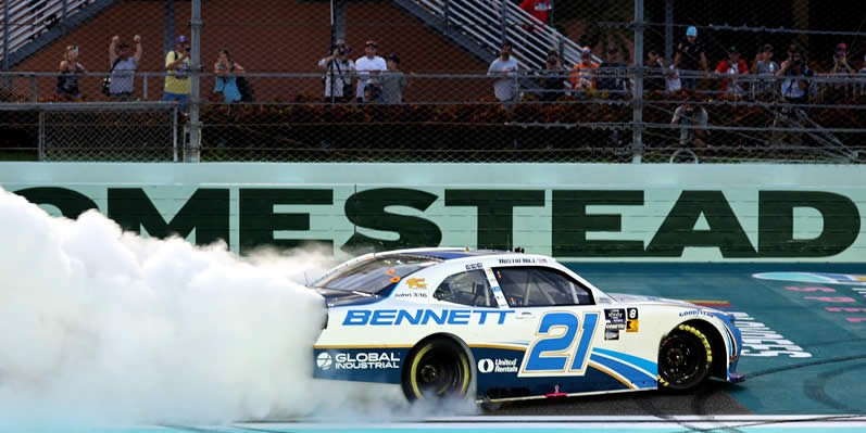 Austin Hill celebrates with a burnout