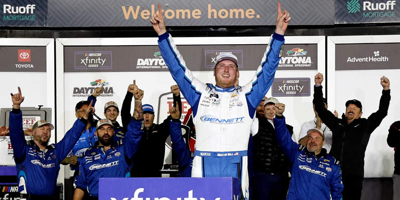 Austin Hill celebrates in victory lane