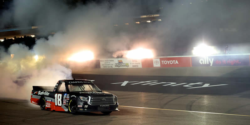 Chandler Smith celebrates with a burnout