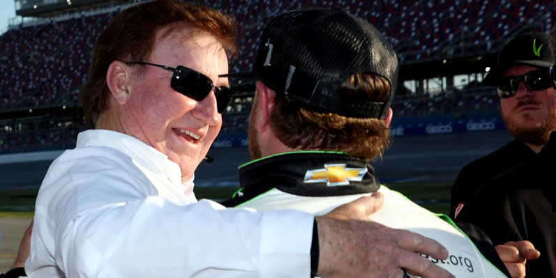 Team owner Richard Childress congratulates Jeffrey Earnhardt