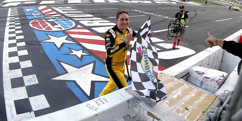 Christopher Bell receives the checkered flag
