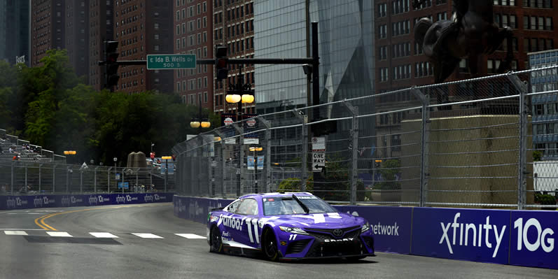 Denny Hamlin drives during practice