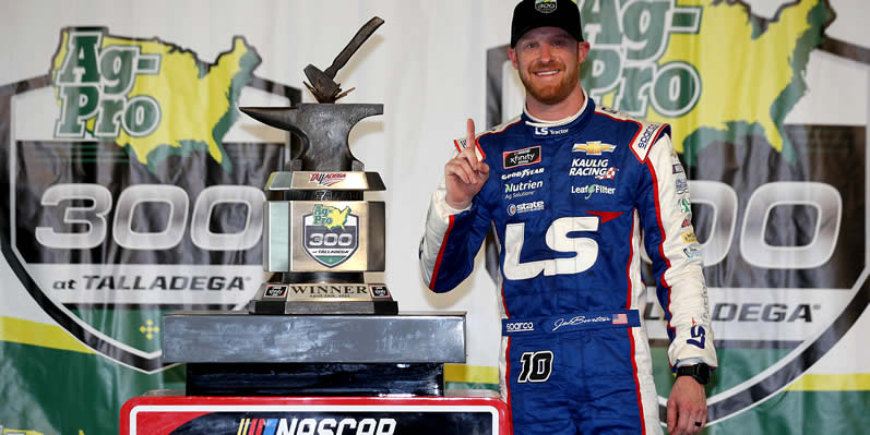 Jeb Burton celebrates in victory