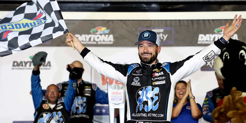 Jeremy Clements celebrates in victory lane