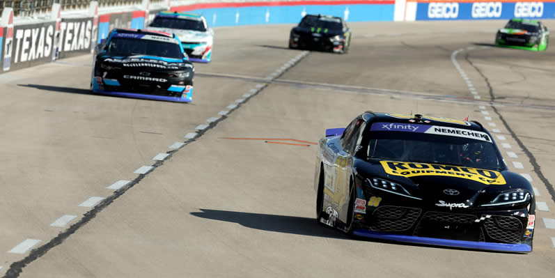 John Hunter Nemechek and Sam Mayer drive during practice