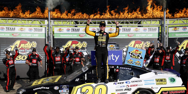 John Hunter Nemechek celebrates in victory lane