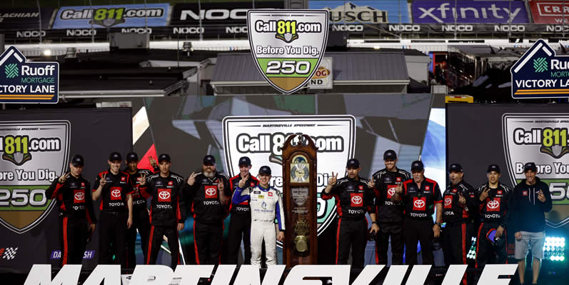 John Hunter Nemechek and crew celebrate in victory lane