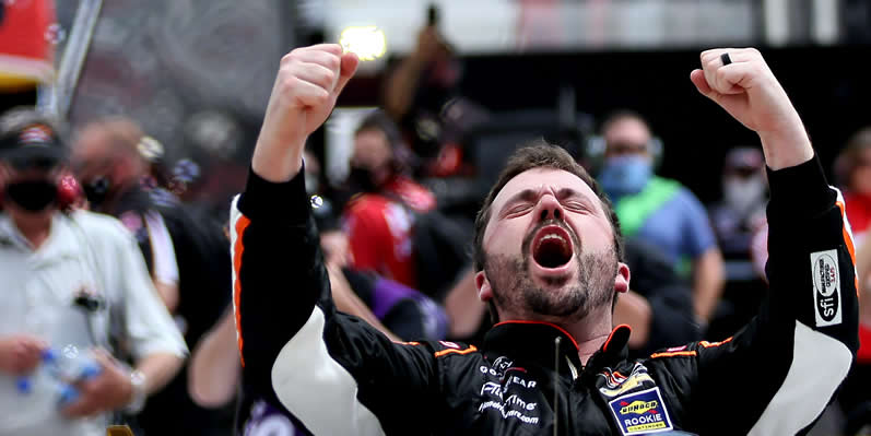 Josh Berry celebrates after winning