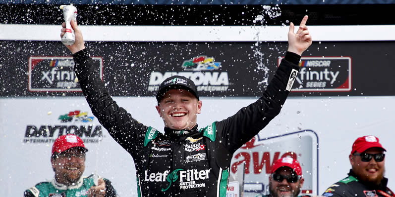 Justin Haley celebrates in victory lane