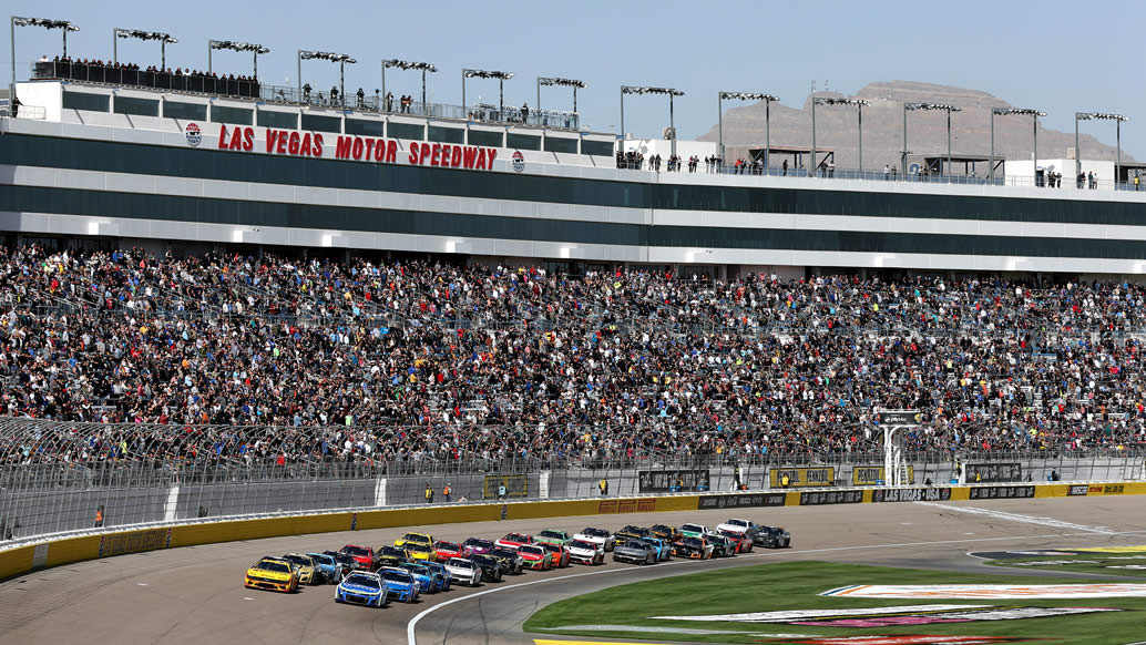 A general view of racing at Las Vegas Motor Speedway