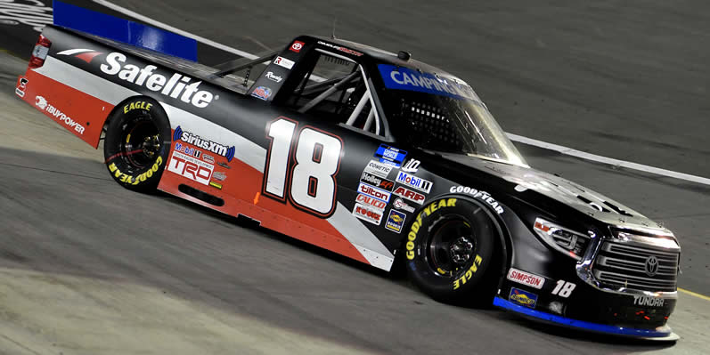 Chandler Smith, driver of the #18 Safelite AutoGlass Toyota, drives during the NASCAR Camping World Truck Series UNOH 200 presented by Ohio Logistics at Bristol Motor Speedway on September 16, 2021 in , . (Photo by /Getty Images)