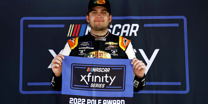 Noah Gragson poses for photos after winning the pole award