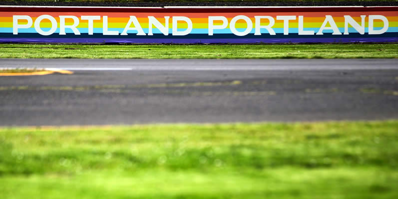 A general view of "Portland" signage during qualifying