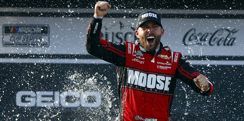 Ross Chastain celebrates in victory lane