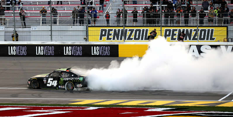 Ty Gibbs celebrates with a burnout