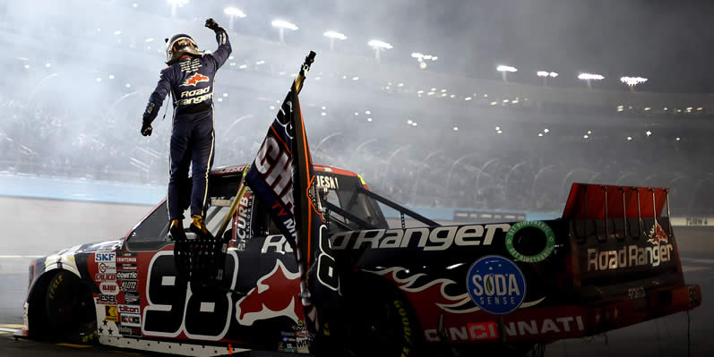 Ty Majeski celebrates after winning