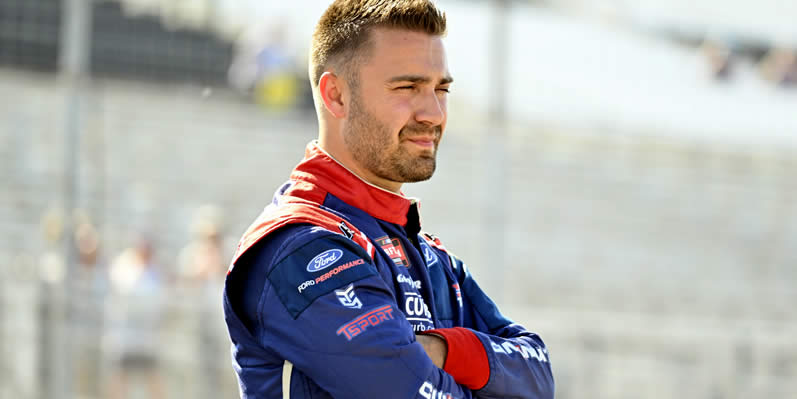 Ty Majeski looks on during practice