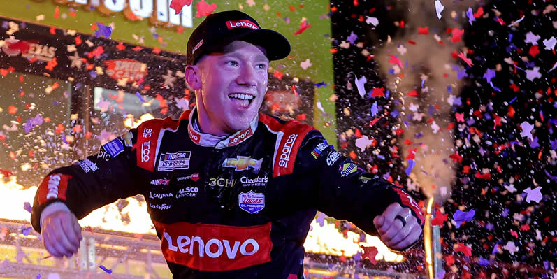 Tyler Reddick celebrates in victory lane after winning the NASCAR Cup Series Auto Trader EchoPark Automotive 500 at Texas Motor Speedway on September 25, 2022 in , . (Photo by /Getty Images)